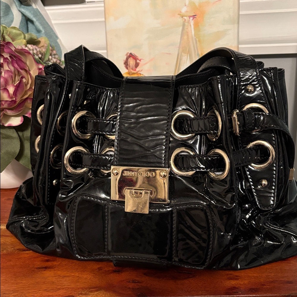 Pre-owned Jimmy Choo Ramona handbag bag in black patent leather.